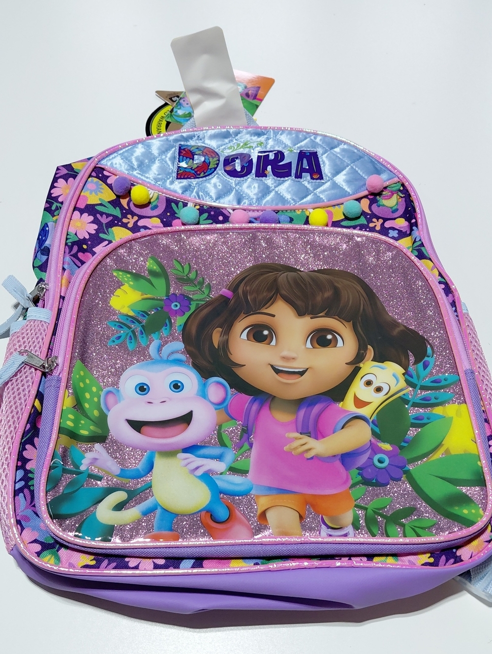 NICKELODEON Dora Kids Purple Backpack with Glitter Front Pocket